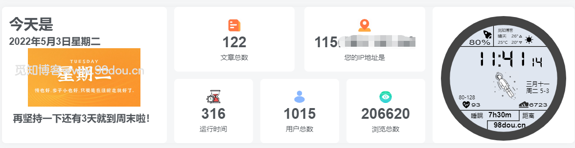 网站底部添加横向网站信息统计模块,自动获取日期及访问者IP